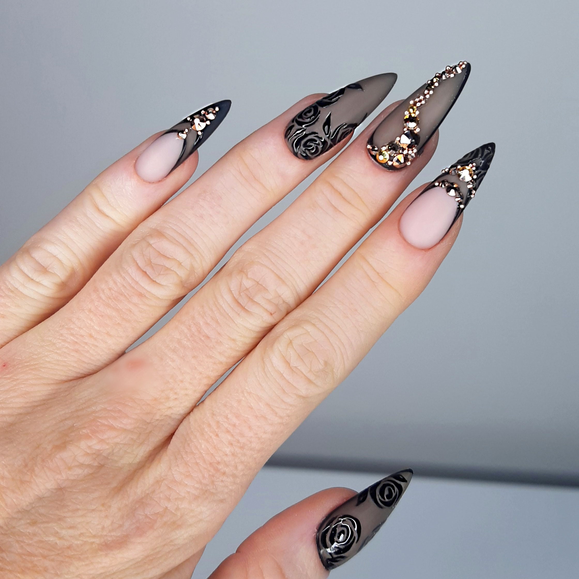 Press On Nails, Swarovski Nails, Black Gold and Swarovski ...