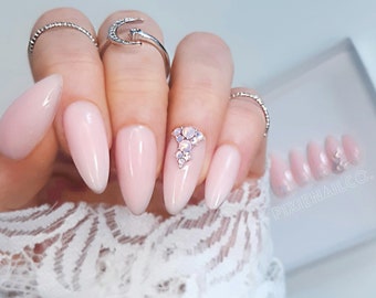 Pink Swarovski Press On Nails, Hard Gel Press Ons, Luxury Custom Nails, Apres Nails