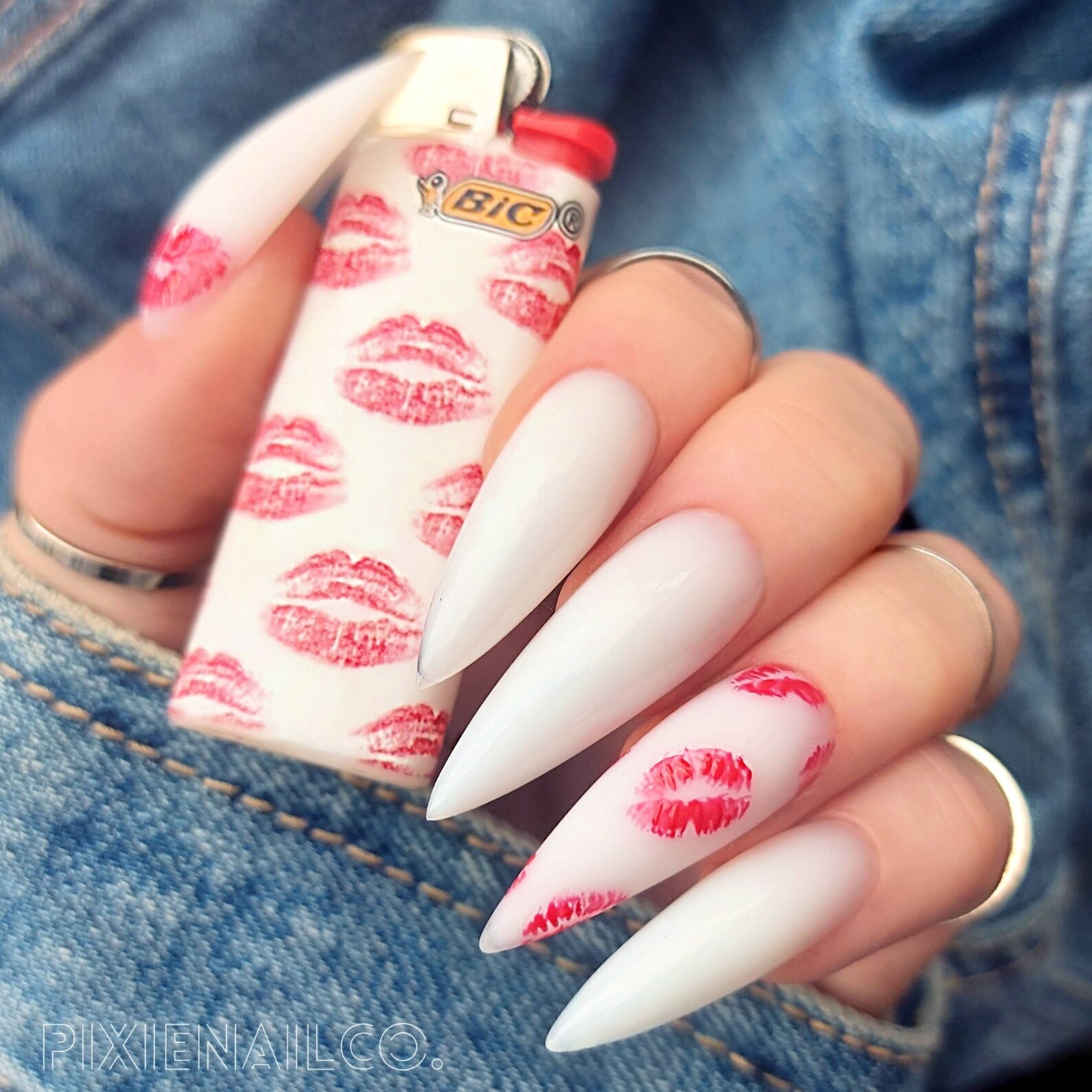 White Hard Gel Hand painted Kiss Lips Press On Nails Luxury Etsy Polska