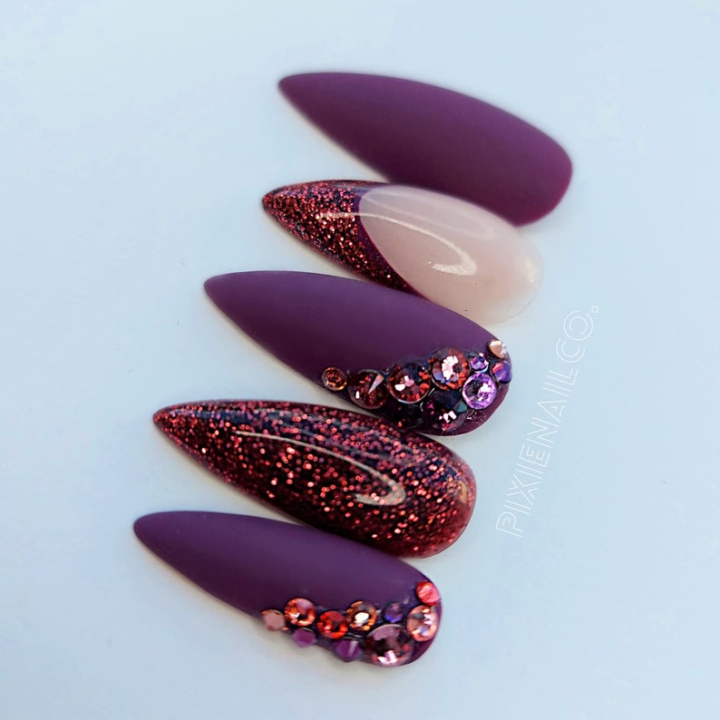 Rich Fall Matte and Glitter Hard Gel Press On Nails image 4