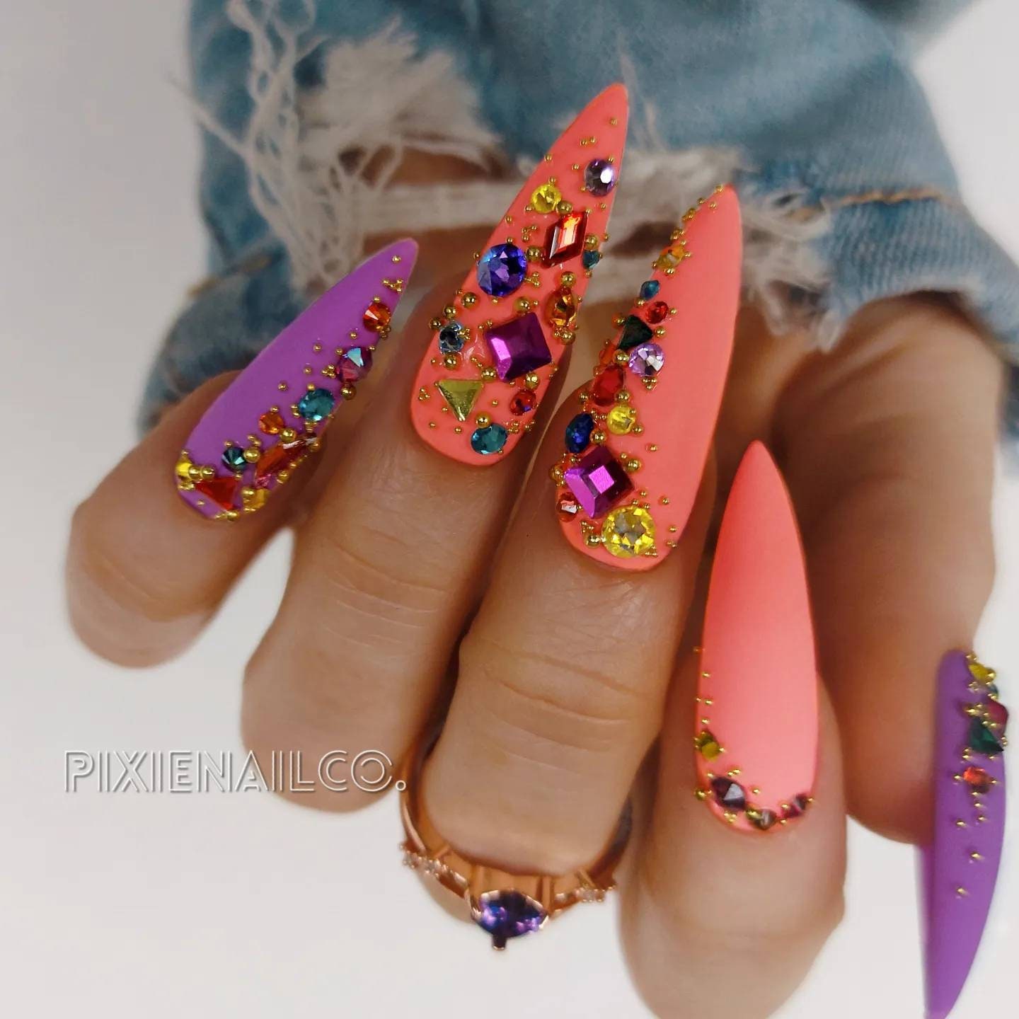 Pointy Nail Designs With Rhinestones