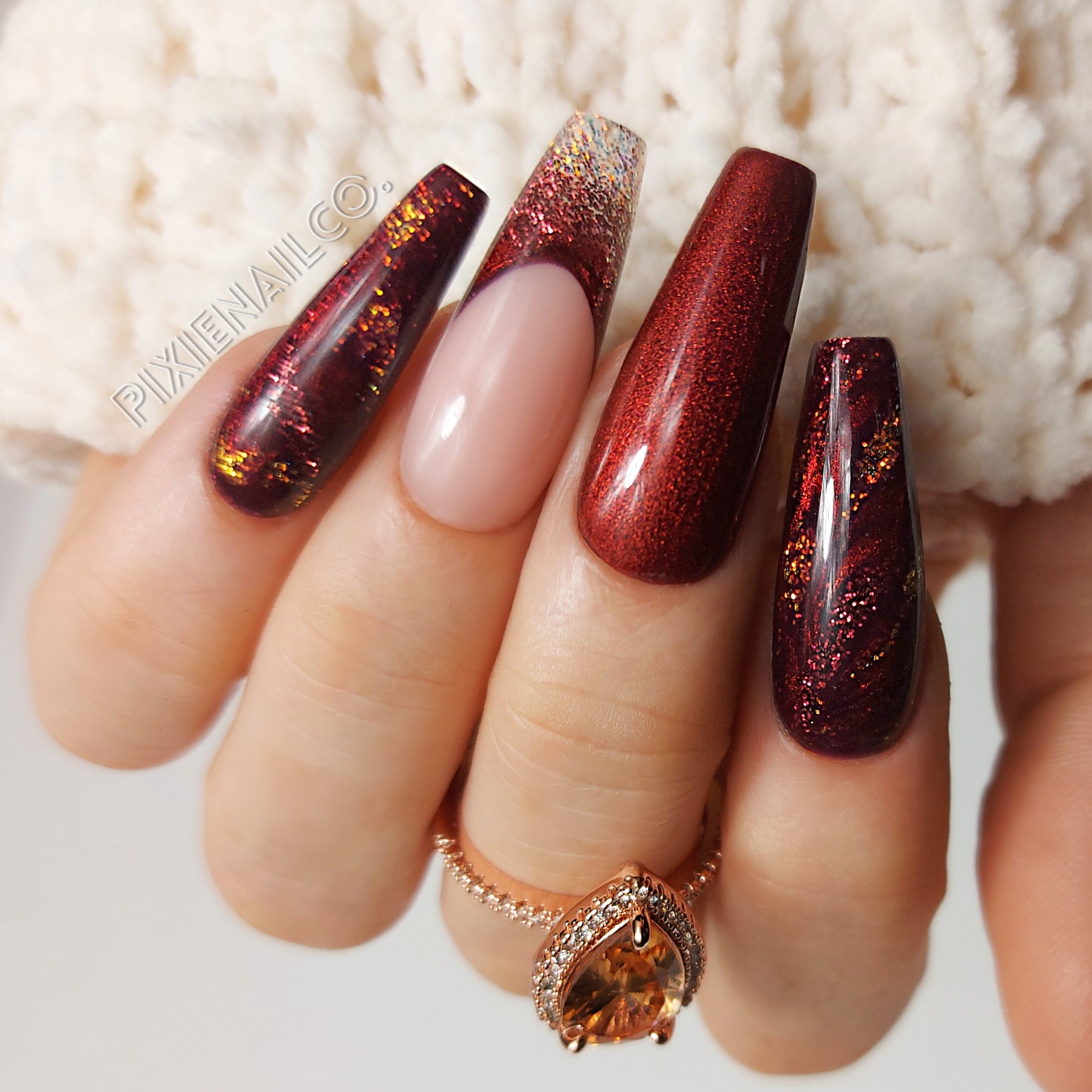 Sculpted Nails Fall Autumn Warm Tones Gold Accent Acrylic Hard - Etsy Canada