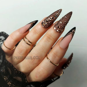 Black and Gold Glam Hard Gel Sculpted Professional Press On Nails image 3