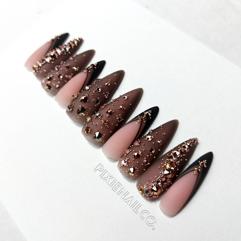 Black and Gold Glam Hard Gel Sculpted Professional Press On Nails image 2