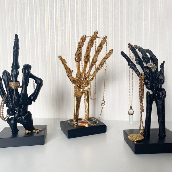 Skeleton Hands Jewelry Holder, Ring Tree Jewellery Organizer, Necklace, Bracelet Display, Gothic, Middle Finger Gesture, Christmas gift