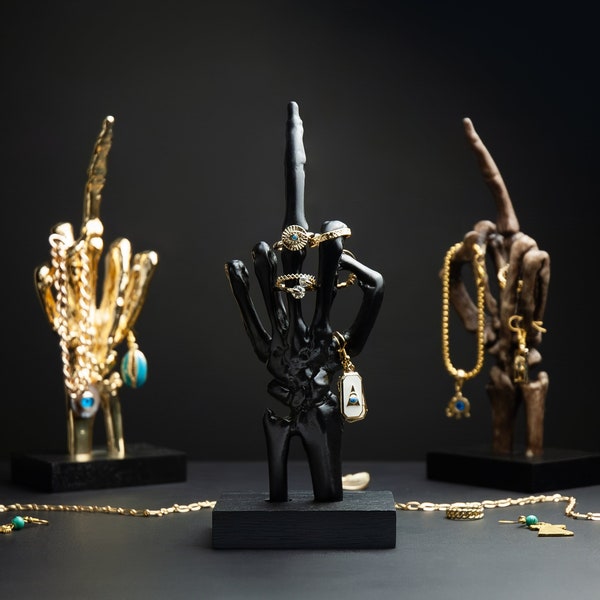 Edgy Skeleton Hand Jewelry Holder - Middle Finger Display Stand for Your Jewellery