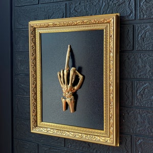 Middle Finger Filigree Gold Wall Frame, Gallery Wall Art, Gothic Home Decor, Curiosity Wall Art, Gothic Wall Art, Christmas Gift