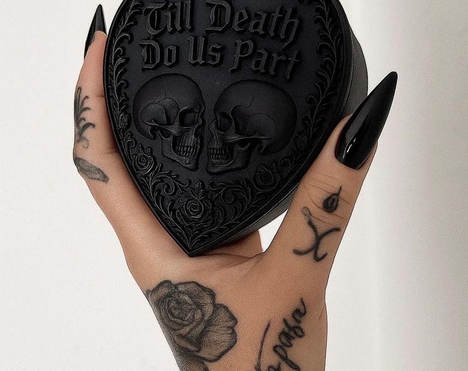 Till Death Do Us Part Wedding Ring Box, Proposal Engagment Ring Box, Heart Trinket Ring Dish for Wife Girlfriend Fiancé, Gothic Jewelery Box