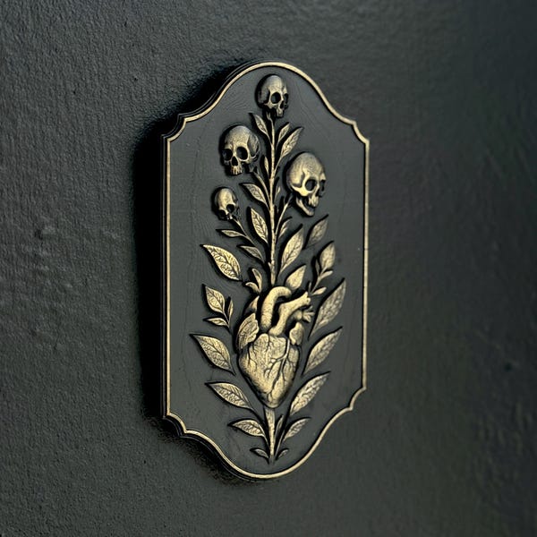Snapdragon Life and Death Wall Plaque, Skull Wall Frame, Heart Gallery Wall Art, Gothic Home Decor, Gothic Wall Plaque, Dark Botanical Decor