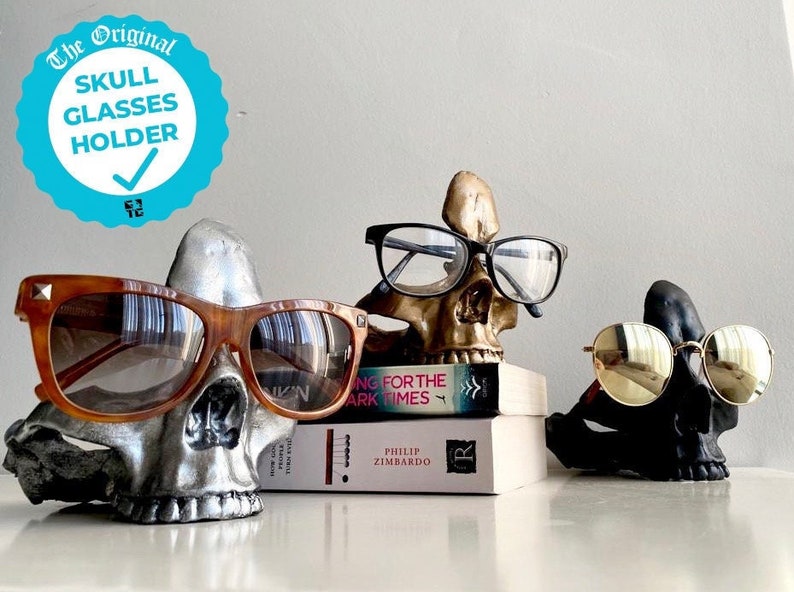Skull Glasses Stand Holder, Sunglasses Stand, Desk Tidy, Gothic Decor, Skeleton Eyeglasses Holder, Eyewear Stand image 1