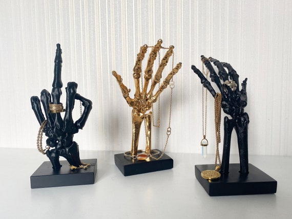 Skeleton Hands Jewelry Holder, Ring Tree Jewellery Organizer, Necklace,  Bracelet Display, Gothic, Middle Finger Gesture, Christmas Gift 