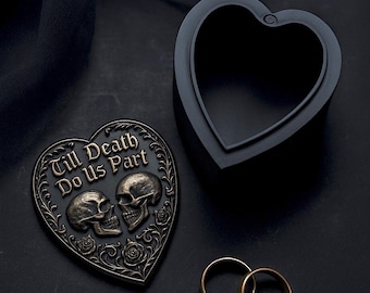 Till Death Do Us Part Ehering-Box, Vorschlag Verlobungsring Box, Herz-Schmuckstück Ringschale für Frau Freundin Verlobte, Gothic Schmuckschatulle