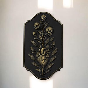 Snapdragon Life and Death Wall Plaque, Skull Wall Frame, Heart Gallery Wall Art, Gothic Home Decor, Gothic Wall Plaque, Dark Botanical Decor