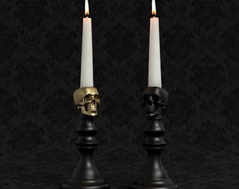 Skull Gothic Candlestick Holder, Skeleton Candle Holder, Halloween Centerpiece, Human Skull Candle Stand, Taper Candle Holder