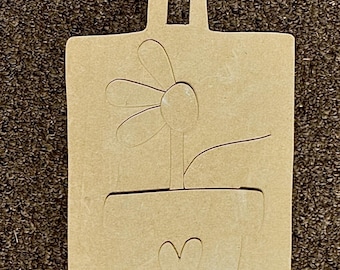 Hand Cut MDF Cutting Board with Flower Pot | Scroll Saw Floral Wood Blank | DIY Paint Craft | Rustic Spring Decor | 14” Tall
