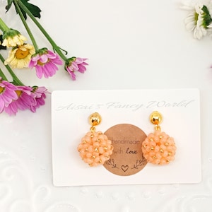 Sweet earrings fruity blood orange, spherical, transparent, pearl earrings, handmade earrings, gift for her, flower earrings