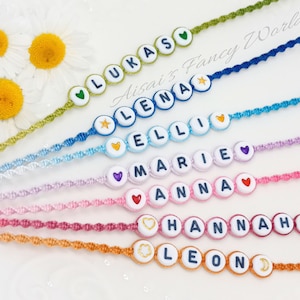 Pulsera con nombre personalizado, pulsera con letras, pulsera con inicial, pulsera de macramé, pulsera de la amistad, pulsera TeamBraut, pulsera infantil