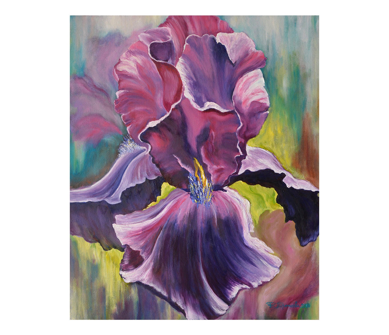 Iris Painting Original Art Iris Wall Art Flower Painting Etsy