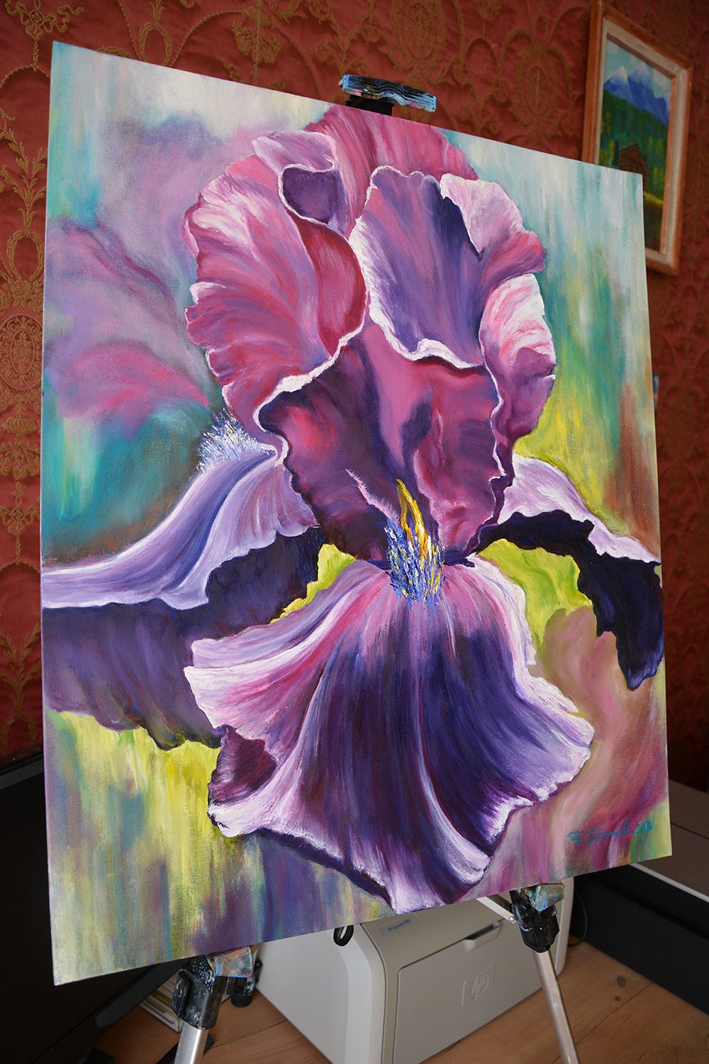 Iris Painting Original Art Iris Wall Art Flower Painting Etsy