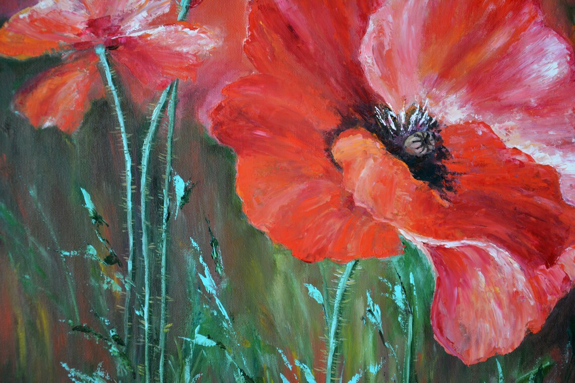 Poppy Painting Original Art Poppies Artwork Flowers Wall Decor Etsy