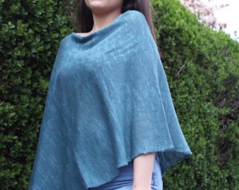 Poncho de verano de lino de lujo tejido a mano y de longitud más larga