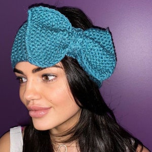Knitted adult bow headband/ear warmer, pure wool big bow headband, gift for her knitted head wrap, winter accessory.