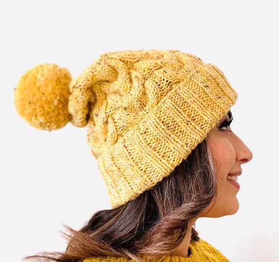 Cable Knit Pom Pom Hat,pom Pom Hat,slouchy,beanie Handmade  display picture 2