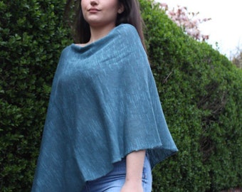 Hand knitted luxury linen longer length summer weight poncho
