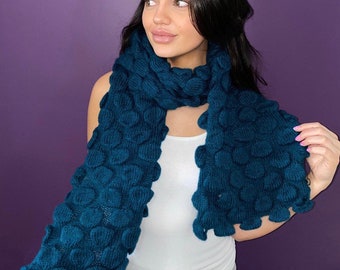 Statement hand knitted Textured scarf,created from pure wool,neck warmer ,Beautiful creative chunky accessory,wrap