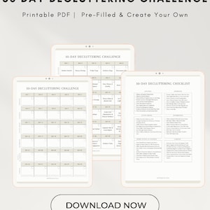 30-day declutter challenge, your guide to decluttering in a month, organized decluttering plan, printable & customizable checklist.