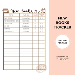 New Books Tracker | Printable Reading List | Instant Digital Download