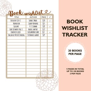 Book Wishlist | Printable Reading List | Instant Digital Download