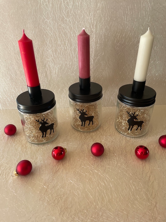 Kerze im Glas Stabkerze Weihnachten personalisiert Schraubglas