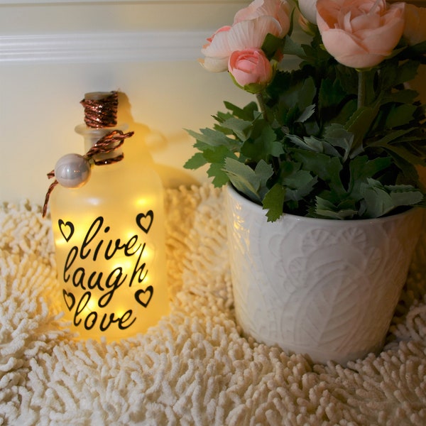 Leuchtflasche live laugh love Lichtflasche