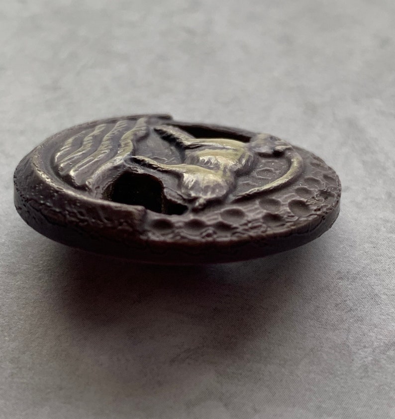 Vintage Celluloid Ibex Button; Long Horned Mountain Goat Button; 1 Button; Animal Button