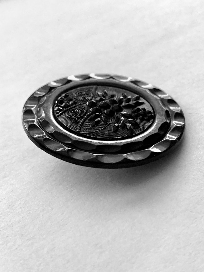Antique Large Composition Button With Black Glass Center; Lacy Black ...