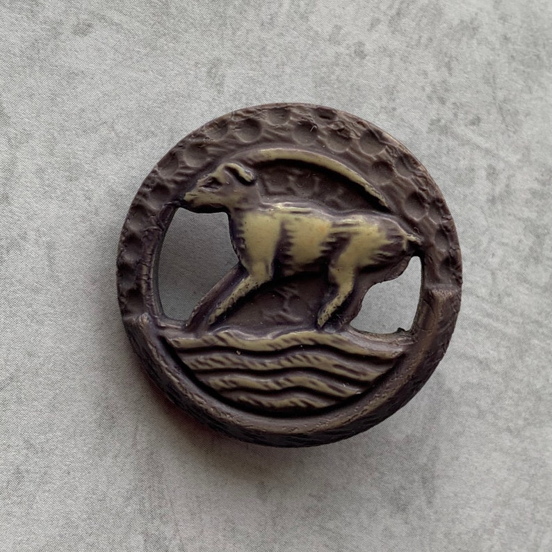 Vintage Celluloid Ibex Button; Long Horned Mountain Goat Button; 1 Button; Animal Button
