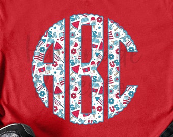 Patriotic Monogram, Fourth of July Monogram, Scallop Monogram, Fourth of July, Full Alphabet, Digital Download, Sublimation File