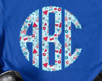 Patriotic Monogram, Fourth of July Monogram, Scallop Monogram, Fourth of July, Full Alphabet, Digital Download, Sublimation File