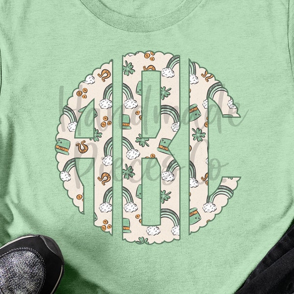 St. Patrick's Day Monogram, Shamrock Monogram, Scallop PNG, Monogram PNG, Full Alphabet, Instant Download, Digital Download,Sublimation File