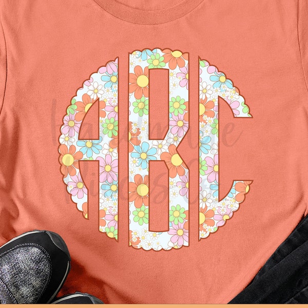 Floral Monogram, Boho Monogram, Spring Monogram, Vintage Monogram, Scallop PNG, Monogram PNG, Full Alphabet, Instant Download, Digital