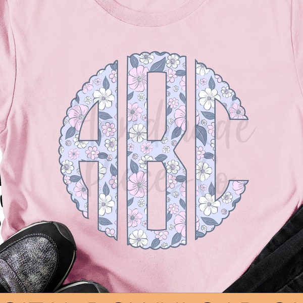 Floral Monogram, Spring Monogram, Purple Floral Monogram, Scallop PNG, Monogram PNG, Full Alphabet, Instant Download, Digital Download