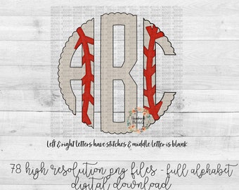 Baseball Monogram PNG, Baseball Monogram, Baseball Print, Sports, Scallop PNG, Full Alphabet, Digital Download, Sublimation File