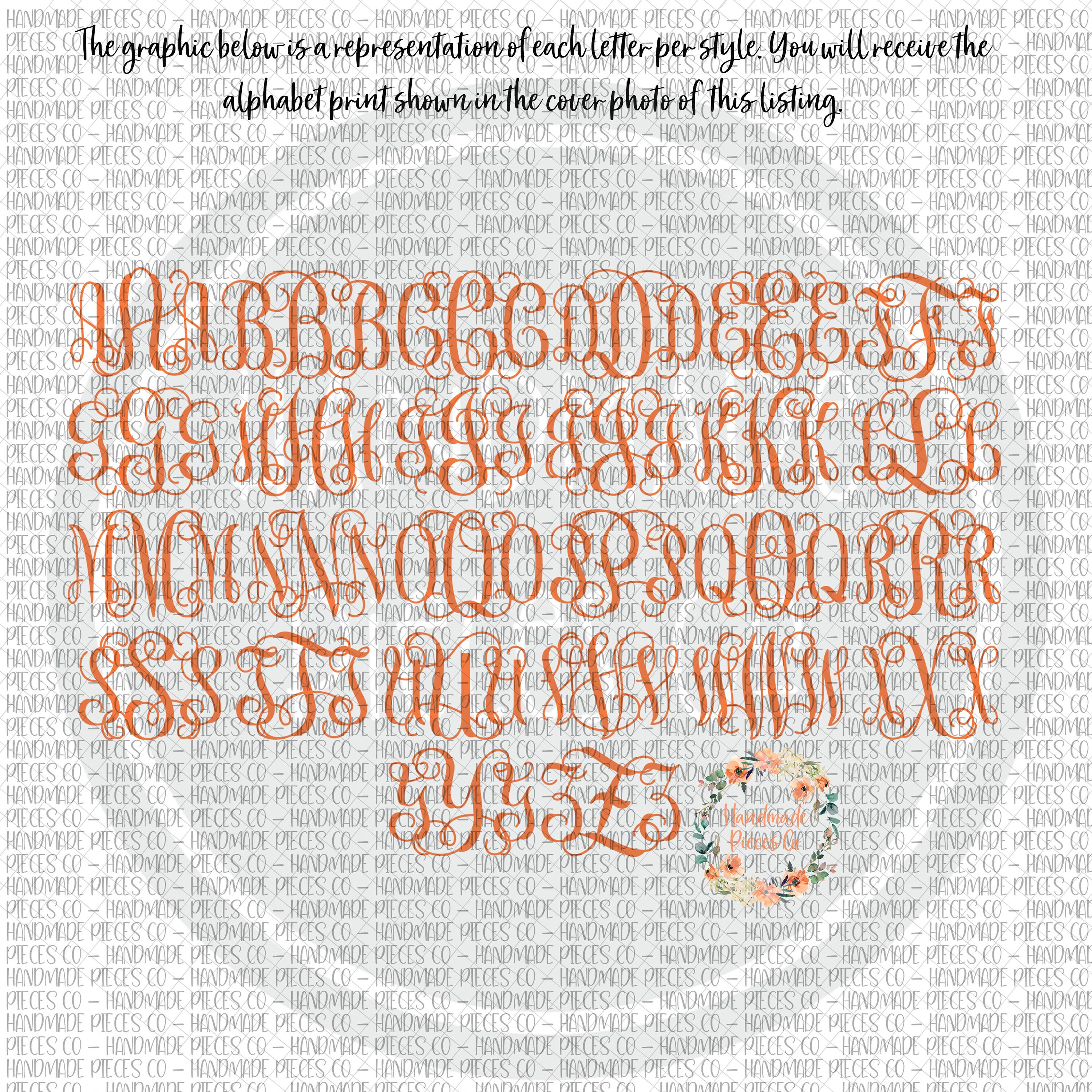 Floral Script PNG, Dark Floral, Floral Monogram, Floral Print, Full ...