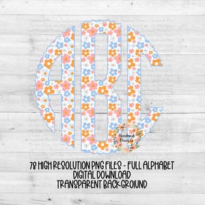 Floral Monogram, Spring Alpha, Spring Monogram, Floral Monogram, Scallop PNG, Monogram PNG, Full Alphabet, Instant Download