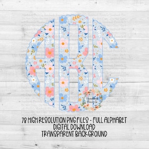 Floral Monogram, Spring Alpha, Spring Monogram, Floral Monogram, Scallop PNG, Monogram PNG, Full Alphabet, Instant Download
