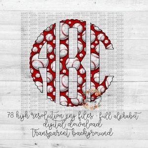 Baseball Monogram PNG, Baseball Monogram, Baseball Print, Sports, Scallop PNG, Full Alphabet, Digital Download, Sublimation File