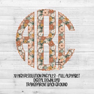 Floral Monogram, Floral Monogram, Summer Floral Monogram, Scallop PNG, Monogram PNG, Full Alphabet, Instant Download