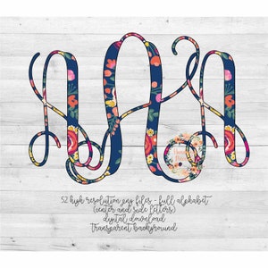 Floral Script PNG, Dark Floral, Floral Monogram, Floral Print, Full Alphabet, Digital Download, Sublimation File,Alphabet Pack