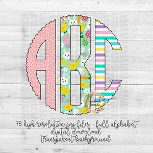 Easter Monogram PNG, Easter Trio, Scallop PNG, Full Alphabet, Instant Download, Digital Download, Sublimation File, Alphabet Pack